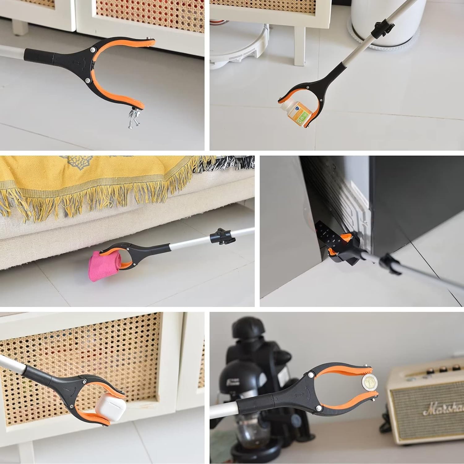 43" Extra Long Grabber Tool, Foldable Grabbers for Elderly Grab It Reaching Tool with Rotating Jaw +Magnets, 4" Wide