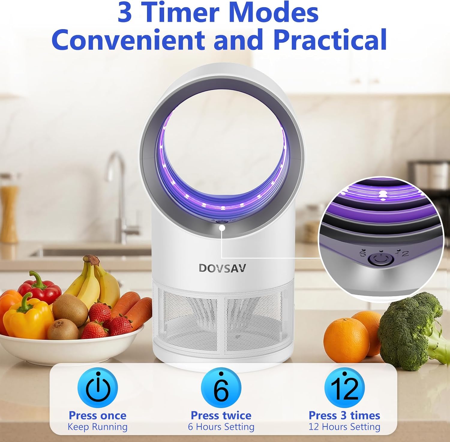 Fruit Fly Traps for Indoors, White Gnat Trap Indoor with Suction & Timer | Uv Light Lures Fruit Flies/Gnats, Timer