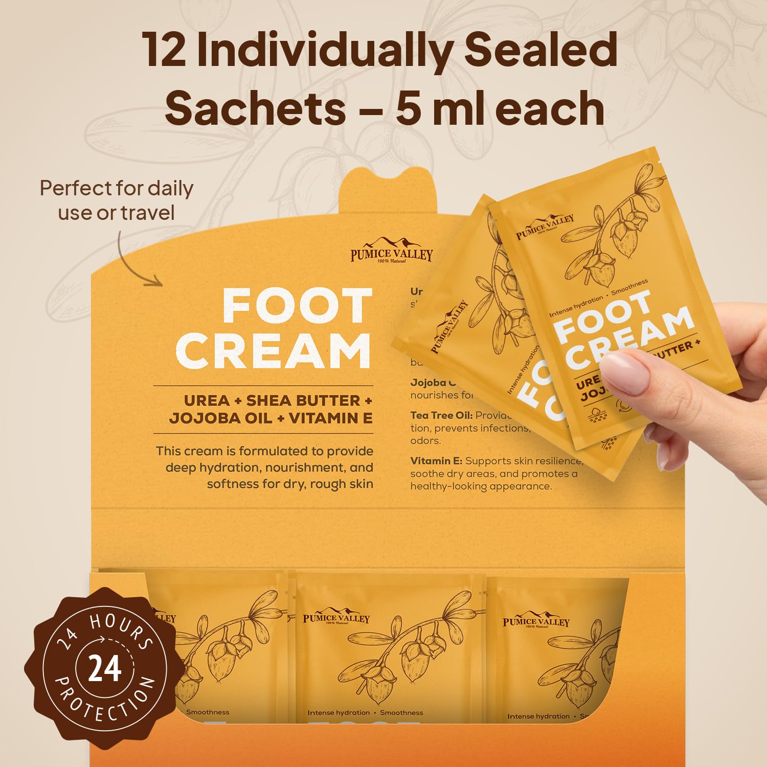 Foot Cream Travel Pack 12 Pcs for Dry Cracked Feet and Heels - Natural Moisturizer, Corn, Calluses Treatment - Skin