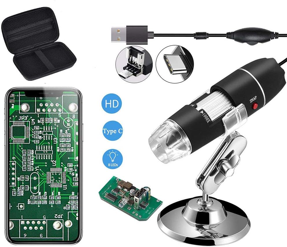 Original 40-1000X USB Microscope with Portable Carrying Case | Digital Magnification Endoscope Camera with 8 LEDs &