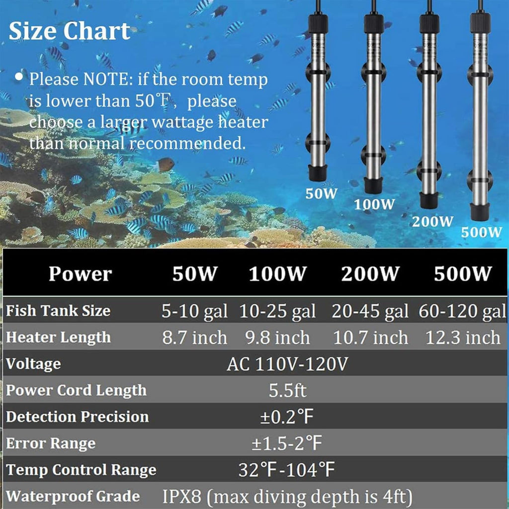 802 Aquarium Titanium Heater Rod Fish Tank Heating Element Replacement Heater Tube (Controller Excluded) 100W