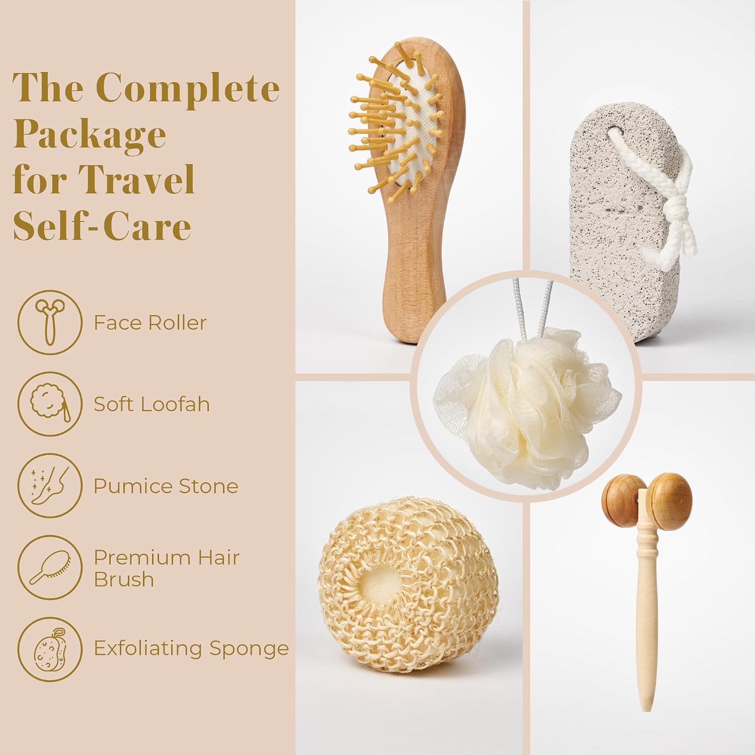 6-Piece Body and Skincare Set, Women’s Spa Gift Basket with Face Massage Roller, Hair Brush, Exfoliating Tools and