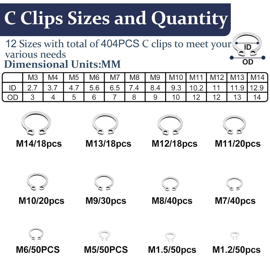 ZQZ 850Pcs C Clips and E Clips Assortment Kit, External Retaining Rings Set