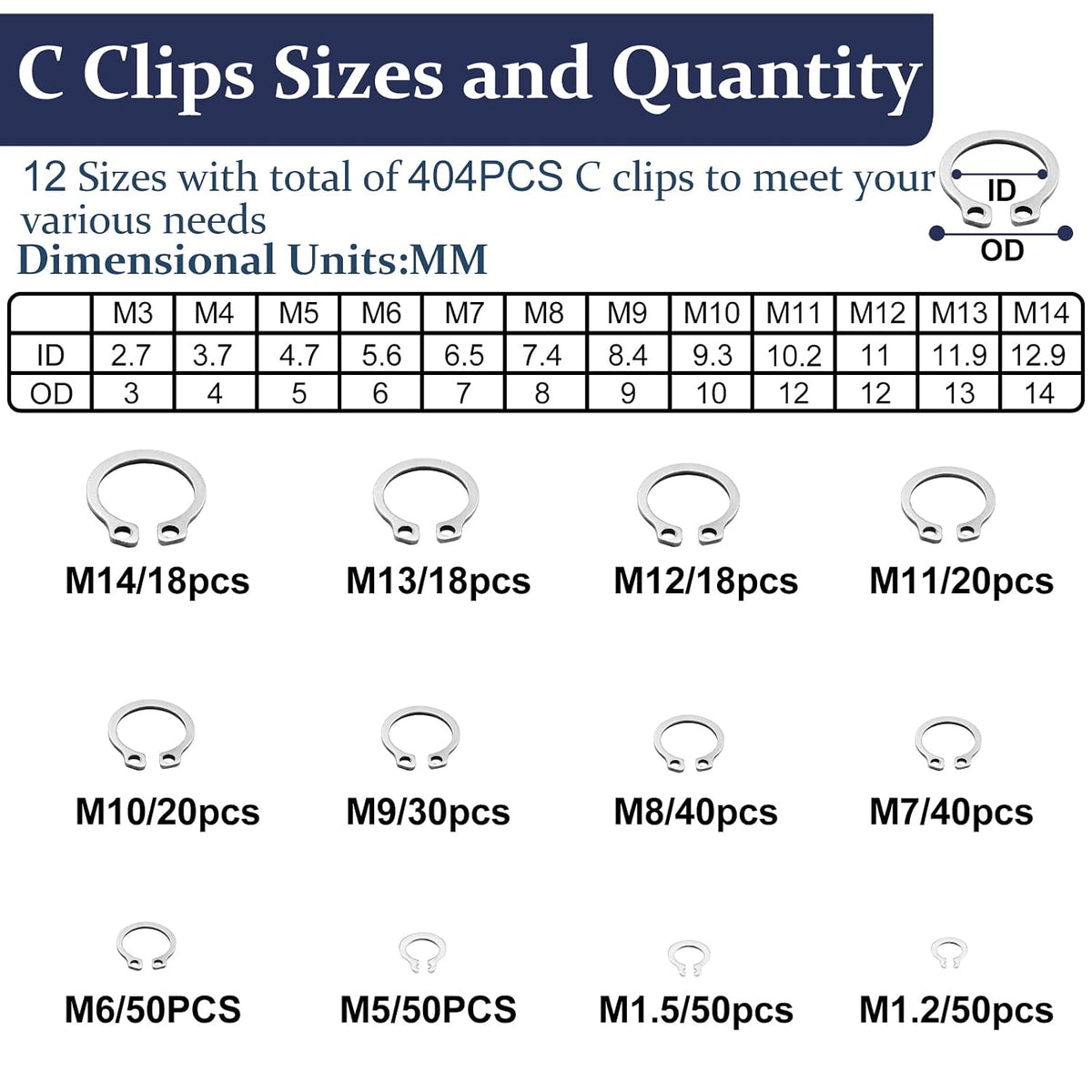 ZQZ 850Pcs C Clips and E Clips Assortment Kit, External Retaining Rings Set