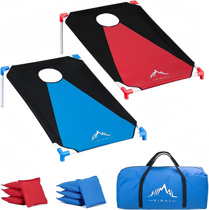 Portable Cornhole Board Set 3 x 2-feet | PVC Framed, 2 Cornhole Boards, Blue-Red, 8 Toss Bags, Carrying Bag, Outdoor