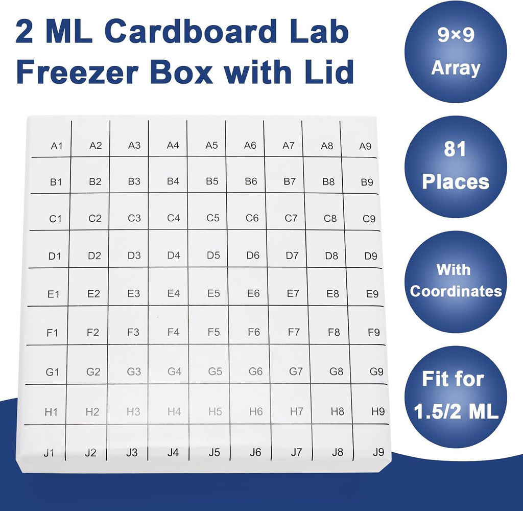 12 Pc Cardboard Lab Freezer Box with Lid, 81-Well Microtube Storage Box with Ice Resistant Coating, Test Tube Vial