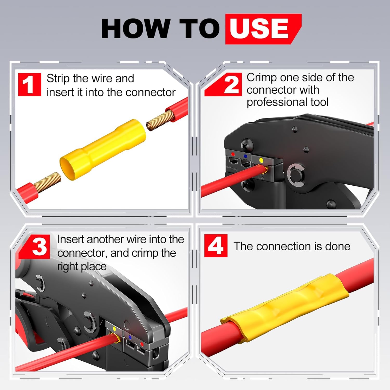 UL Listed 200 Pcs Wire Butt Splice Connectors Kit, 22-10 AWG Electrical Crimp Terminal Connector Kits, Fully