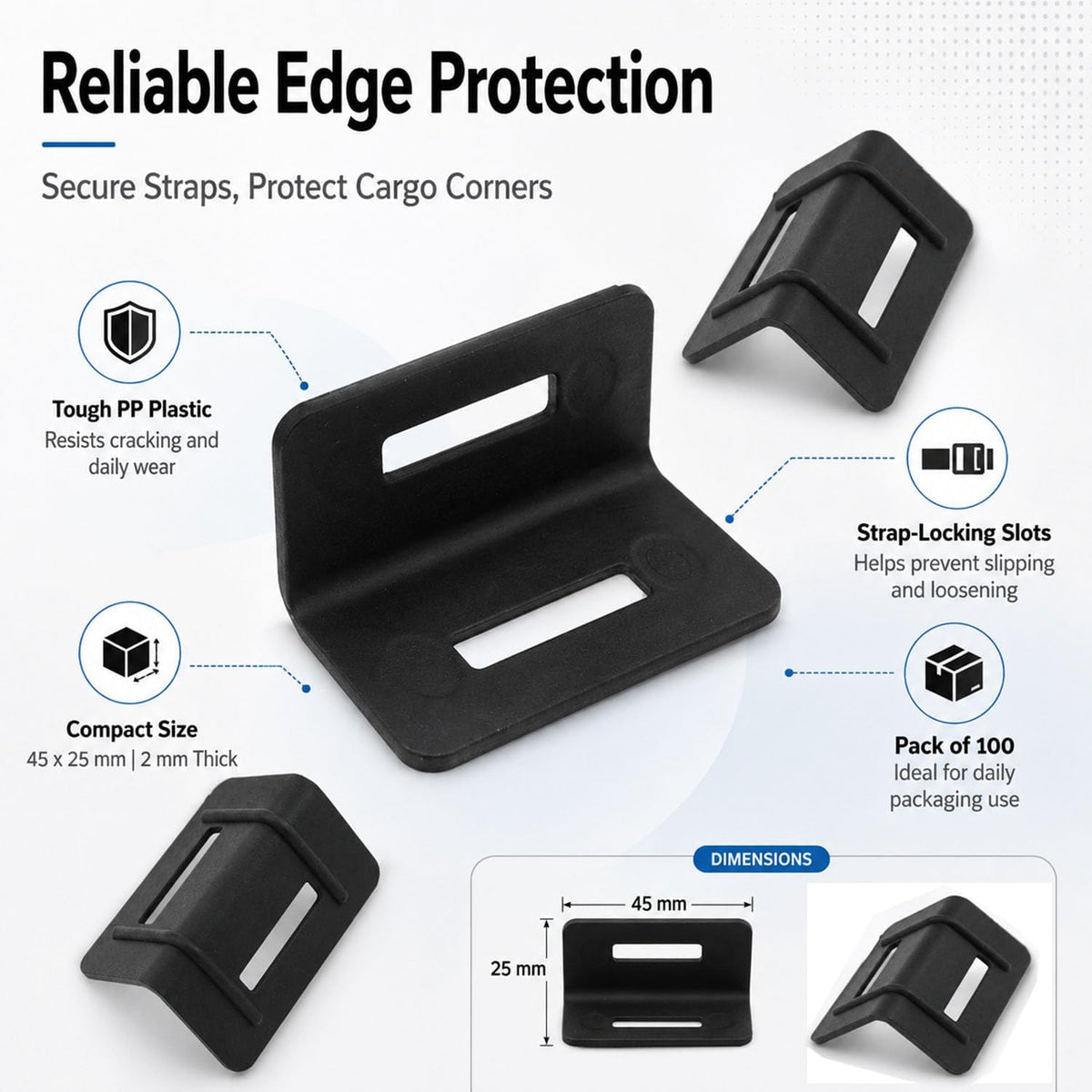 Packaging Edge Protectors, 100 Pack Plastic Corner Guards