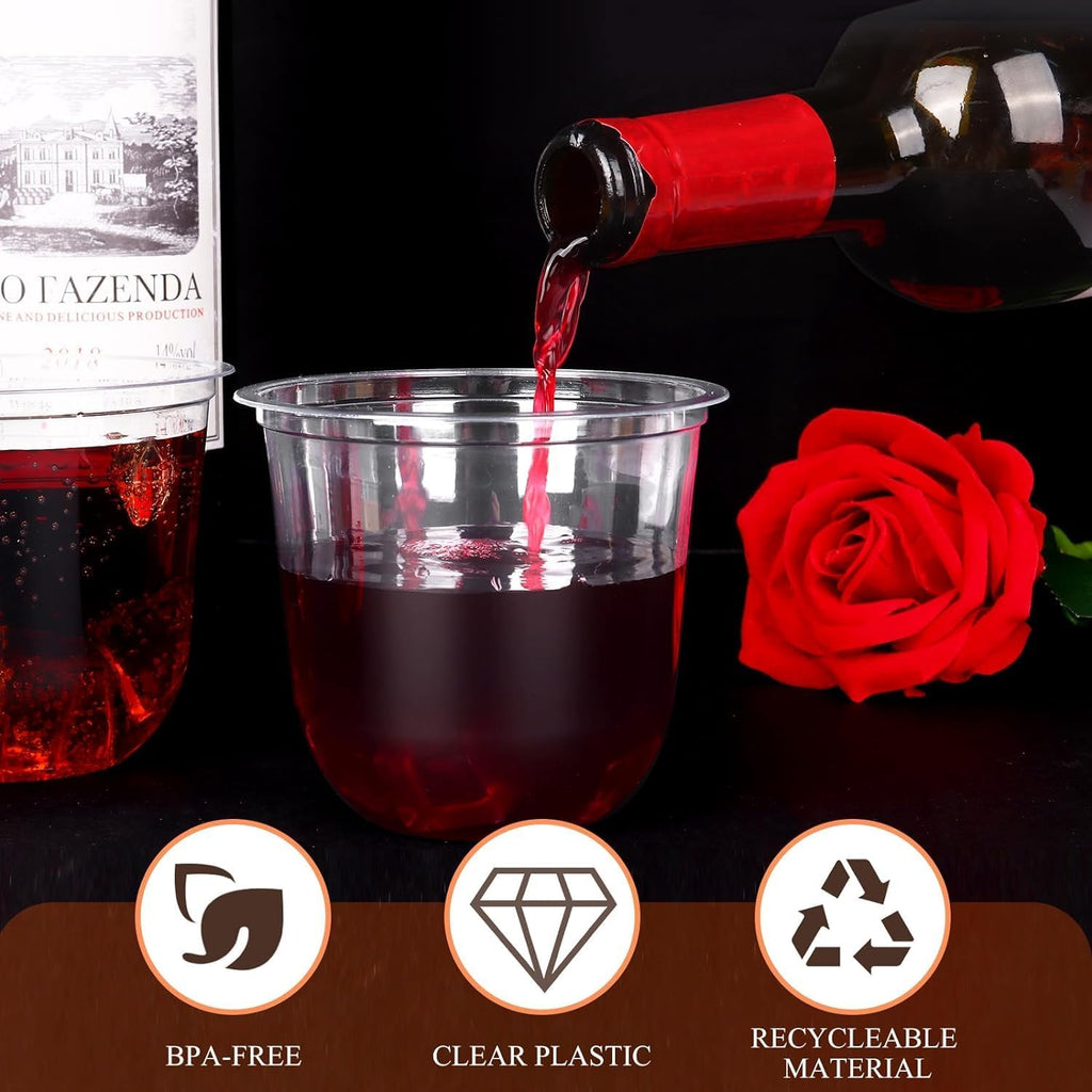 100 Pcs 12oz Plastic Clear Cups, Disposable Wine Cocktail Glasses