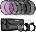 58mm ND Lens Filter Kit with Hood & Lens Cap | UV, CPL, FLD, ND2, ND4, ND8, Compatible with Canon Nikon Sony