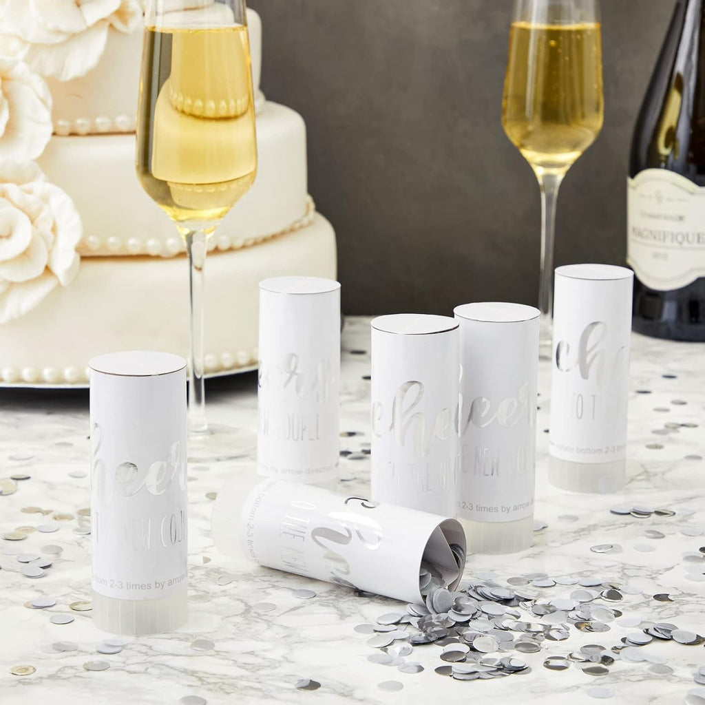 Wedding Confetti Wands - 1.5 x 4.2 In, 20 Pack, Silver & White - Metallic Foil Dispenser for Send Off, Bridal Shower