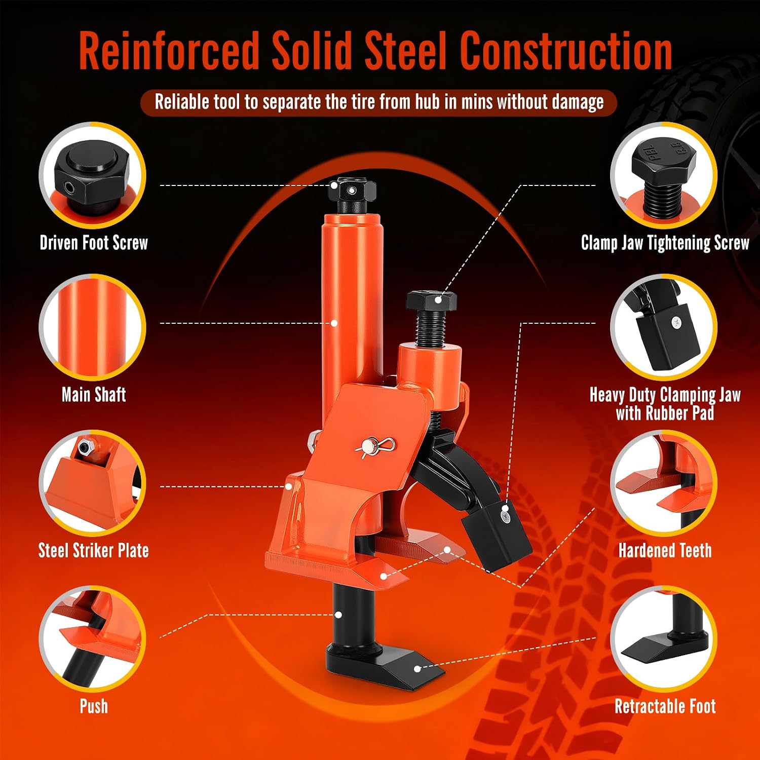 Tire Bead Breaker Tool for 38"-42" Tires, Hub-Safe Manual Tire Bead Breaker with Rubber Pad, Heavy Duty Tire Temoval
