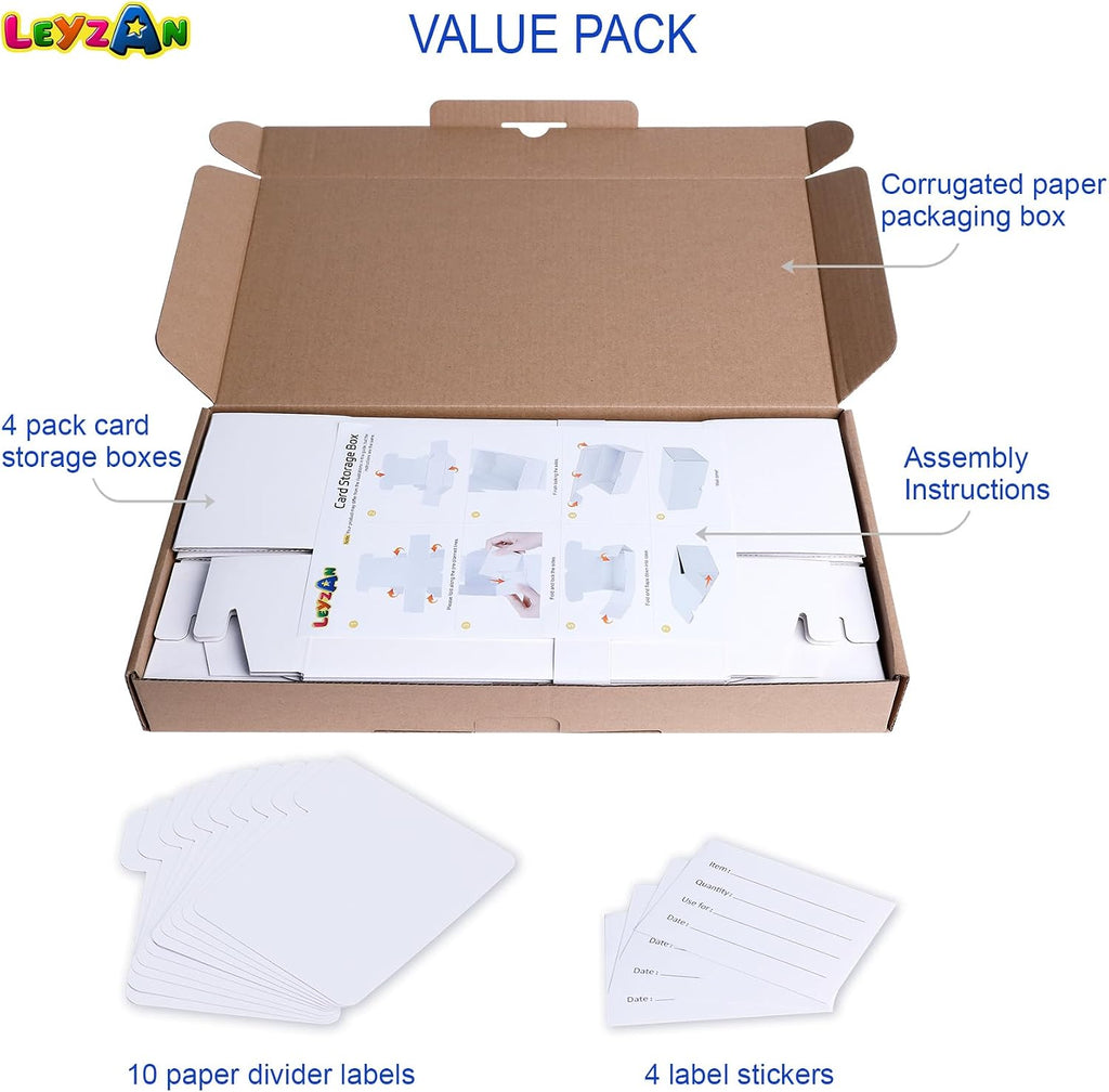 Trading Card Storage Box, 4-Pack 400 Count Cardboard TCG & Sport Card Box | Trading Card Storage with Divider and