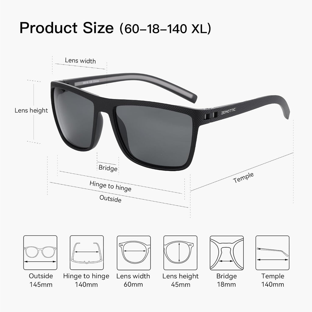 Polarized Sunglasses for Men Lightweight TR90 Frame UV400 Protection Square Sun Glasses