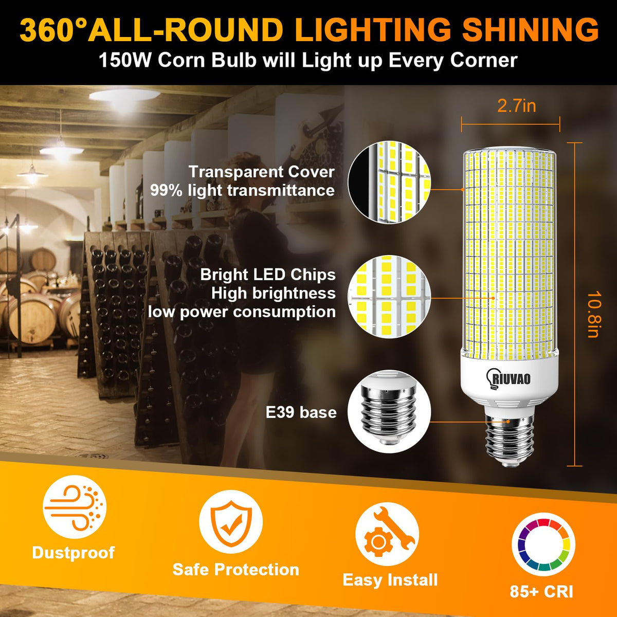 150W LED Corn Light Bulb 5000K Daylight 22500LM Led Corn Bulb E39/E40 Base