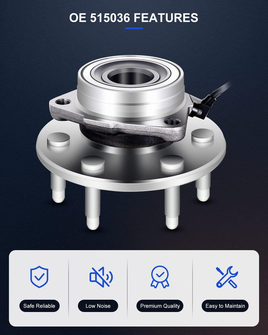 ECCPP Wheel Hub and Bearing Assembly Front 515036 fit for Chevrolet Silverado 1500 for GMC Sierra 1500 for Cadillac Escalade for Chevrolet Tahoe 1999-2007 4WD 4x4 Only 6 Lugs Wheel Hub w/ABS