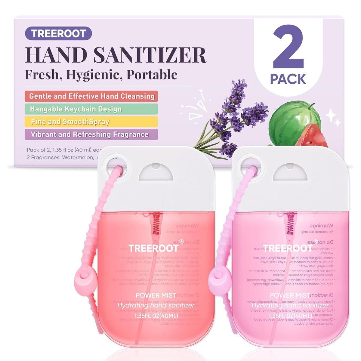 2 Pack Hand Sanitizer Spray,Hydrating Travel Size Alcohol-Free