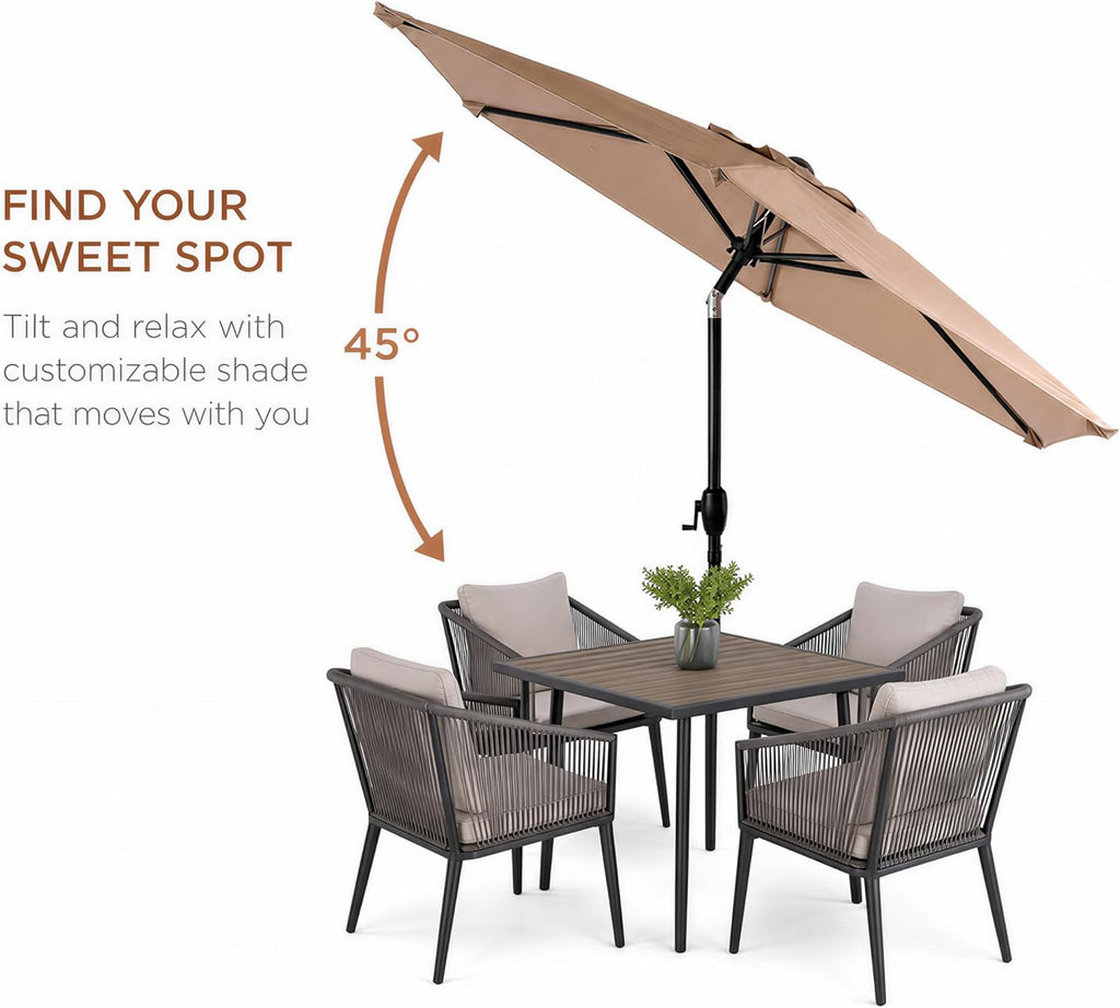 10ft Patio Umbrella with Push Button Tilt & Crank, Heavy Duty Outdoor Market Sun Shade, Vented Canopy, Sturdy Frame