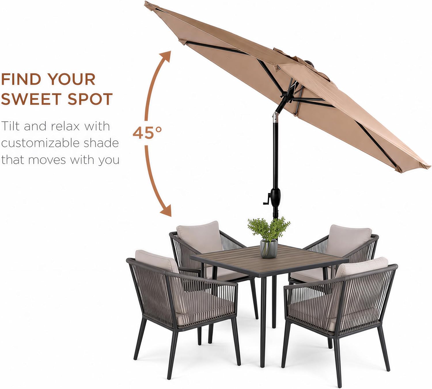 10ft Patio Umbrella with Push Button Tilt & Crank, Heavy Duty Outdoor Market Sun Shade, Vented Canopy, Sturdy Frame