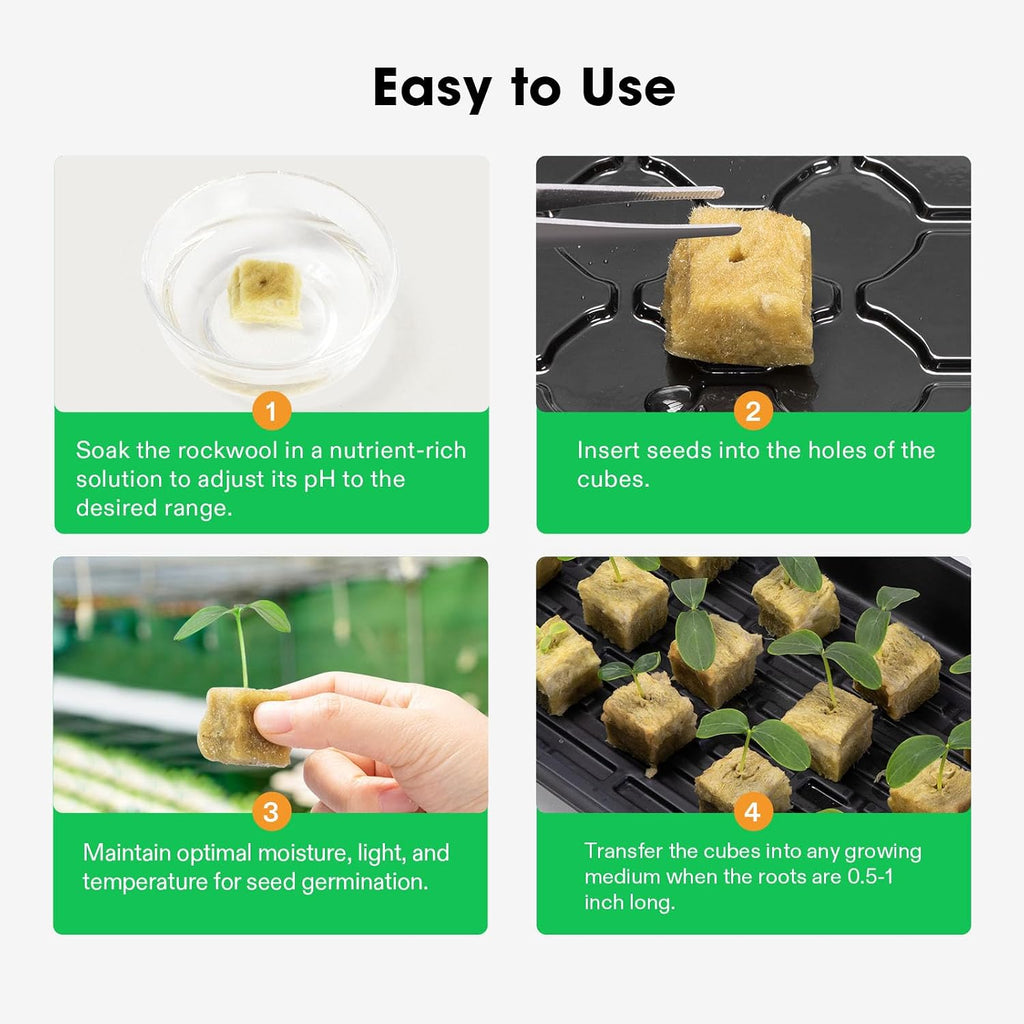 1" Rockwool Cubes, 100 Plugs Grow Cubes