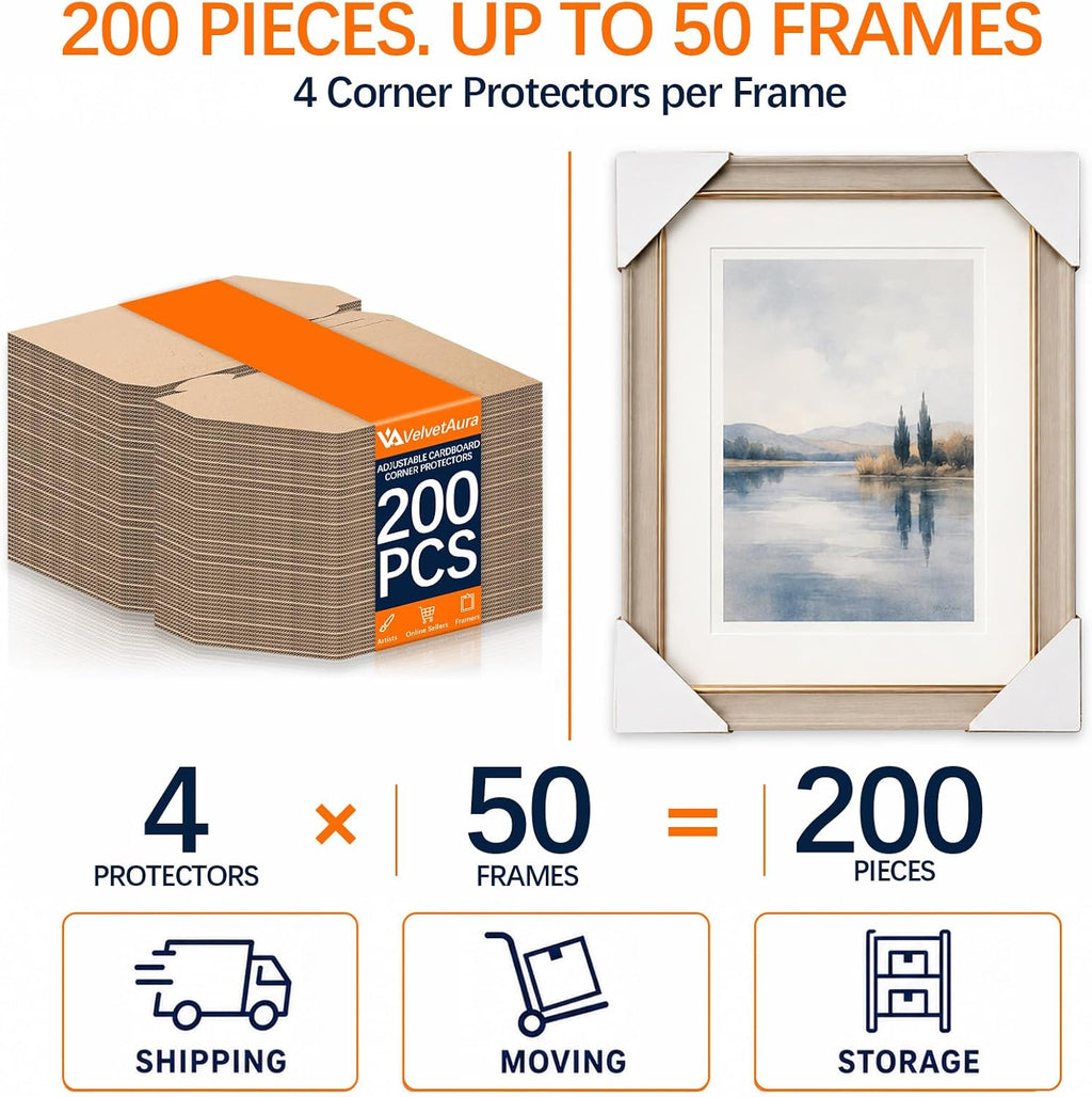 200 Pack Adjustable Cardboard Corner Protectors, Fits 1", 1.5" & 2.1" Frames, Packaging Edge Protectors for Shipping