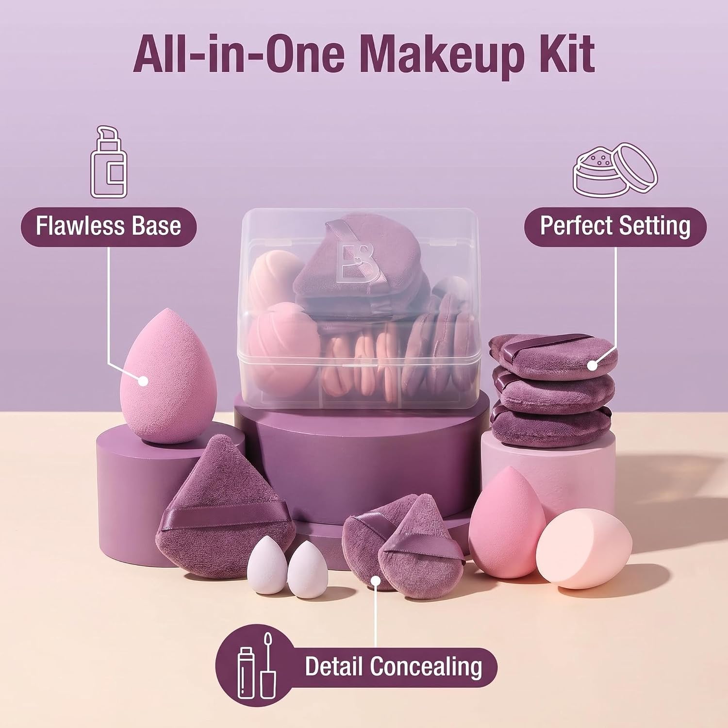 Makeup Sponge Set BS-MALL Triangle Puff 14PCS Non-Latex Beauty Blender Sponges with Travel Case, Soft Makeup Puff for