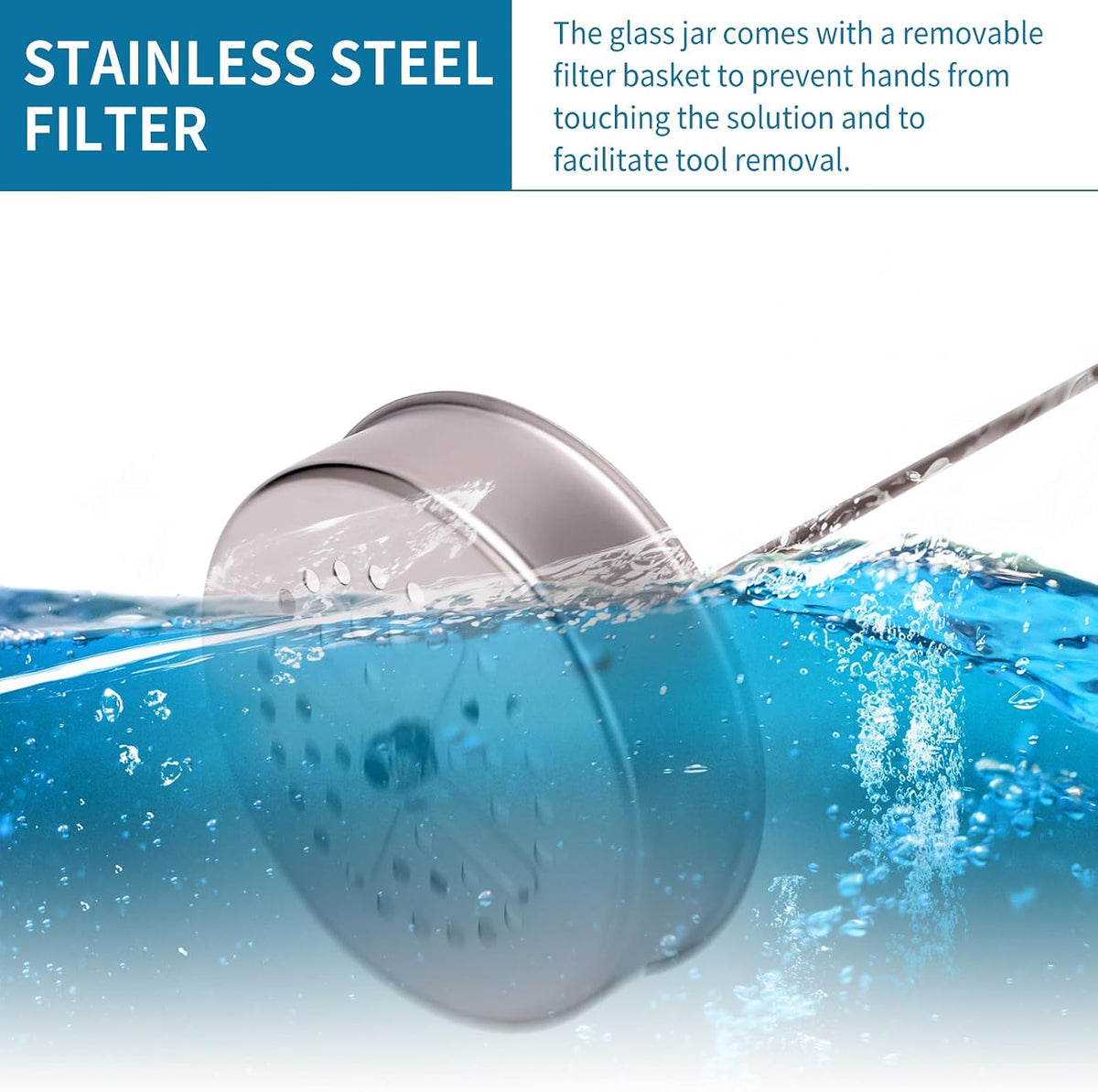 Nail Tool Disinfectant Jar - 21Oz Glass Sterilizer with Removable Strainer Tray