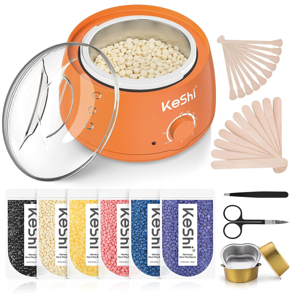 Waxing Kit for Women Men, Wax Pot Warmer Hair Removal Kit | 6 Hard Wax Beans, Full Body, Legs, Face, Eyebrows