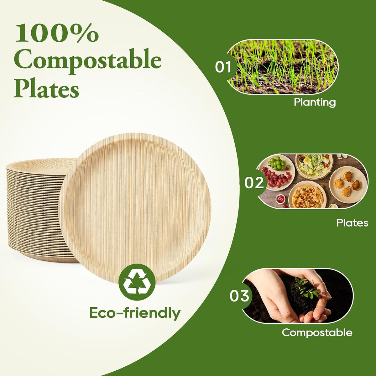 7.5 Inch Disposable Compostable Plate Like Bamboo Plate, 50 Pack