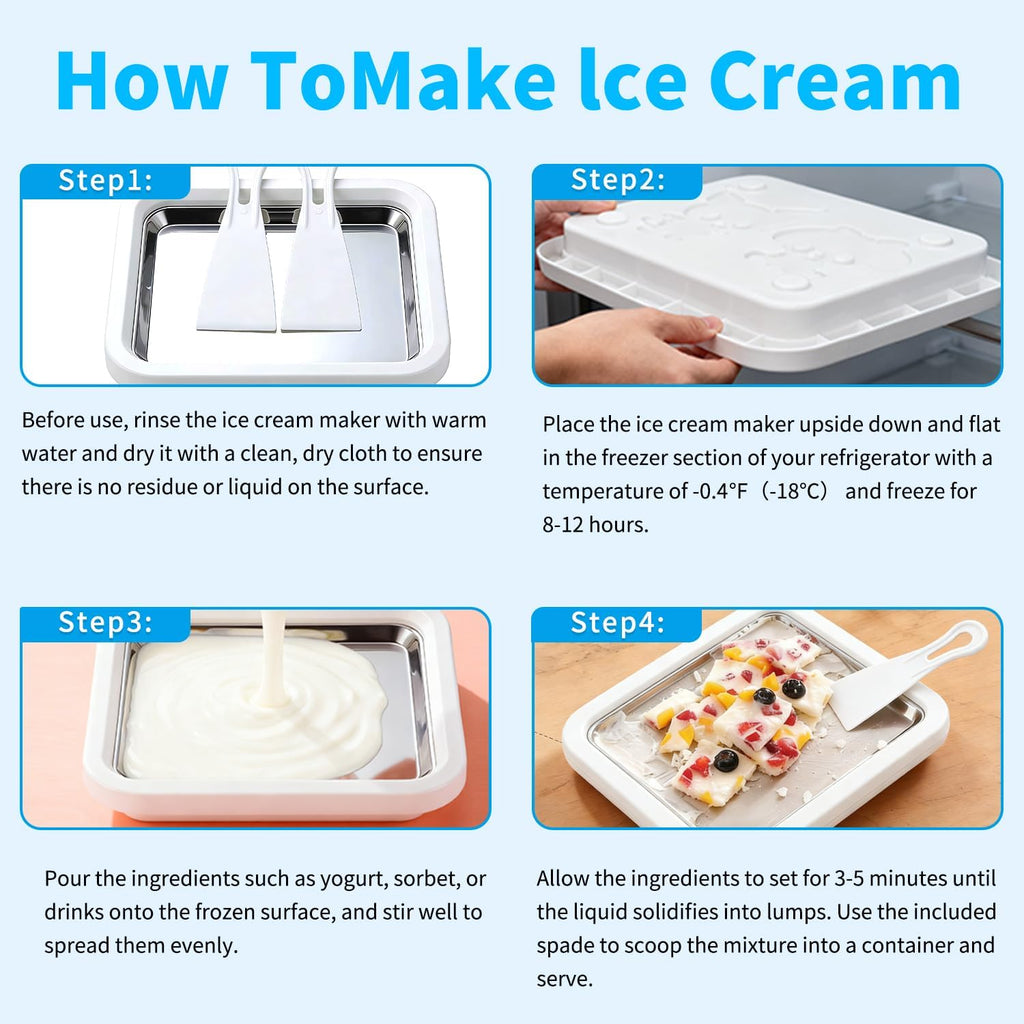 Rolled Ice Cream Maker with 2 Scrapers Food Grade Stainless