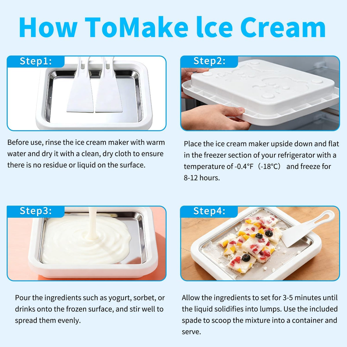 Rolled Ice Cream Maker with 2 Scrapers Food Grade Stainless