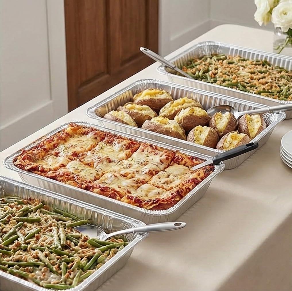 Aluminum Deep Foil Pans Full Size, Large Disposable Roasting & Baking Pan, 21"x13" (20 Pack) Extra Heavy Duty Chafing