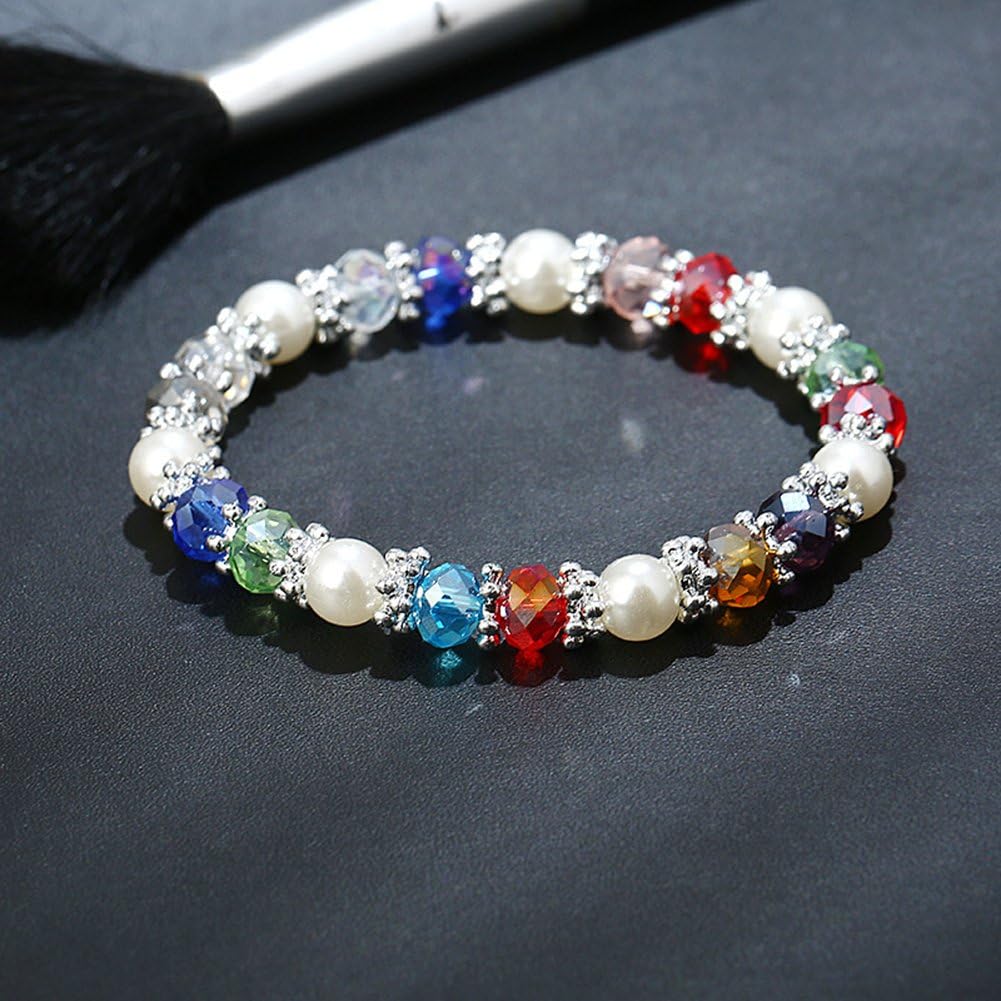 Stylish Bracelet Shiny Colorful Rhinestone Faux Pearl Bracelet Bangle Women Jewelry Birthday Gift - Black Useful