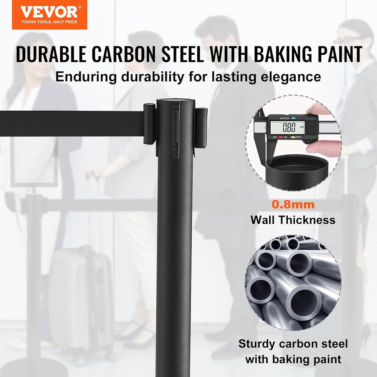 Crowd Control Stanchions, 6-Pack Crowd Control Barriers, Carbon Steel Baking Painted Stanchion Queue Post with Sign