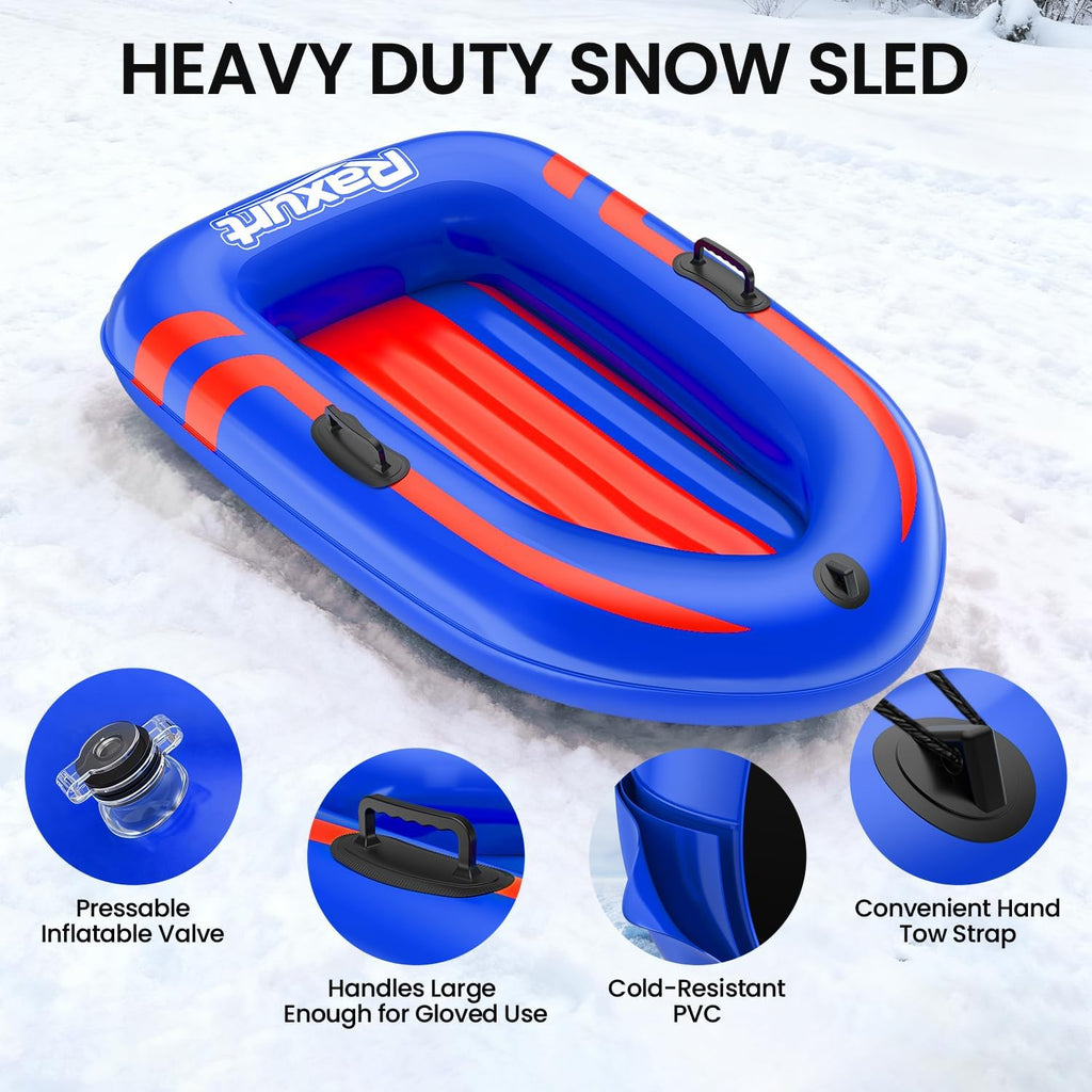 Inflatable Snow Sled, Heavy Duty Snow Tube with Sturdy Handles for Kids and Adults, Extra Durable 0.7 mm PVC Snow