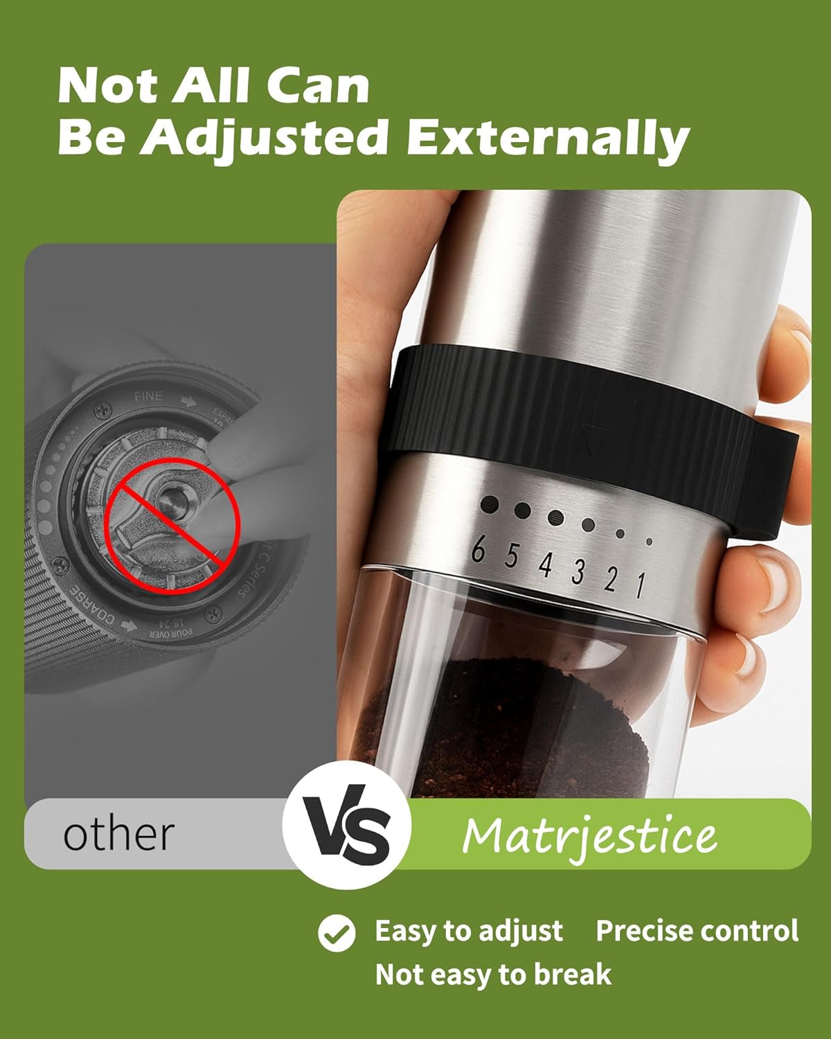 Manual Coffee Grinder with Stainless Steel Burr - 1.12oz Capacity Handheld Mill for Espresso, Drip, Cold Brew with 6