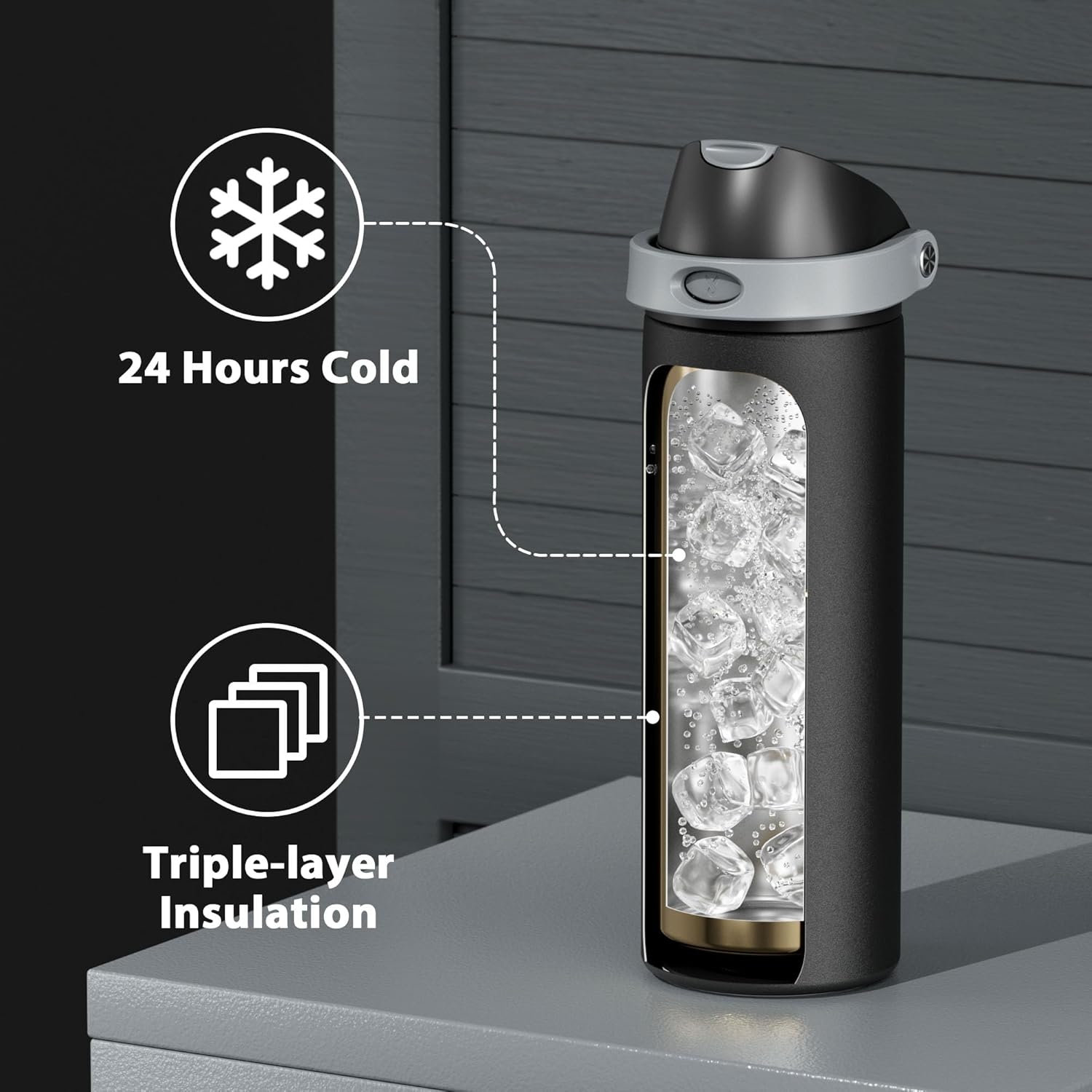 24 oz Insulated Water Bottle for Sports: Meoky Stainless Steel Water Bottle with 2-in-1 Straw and Spout Lid - Leak