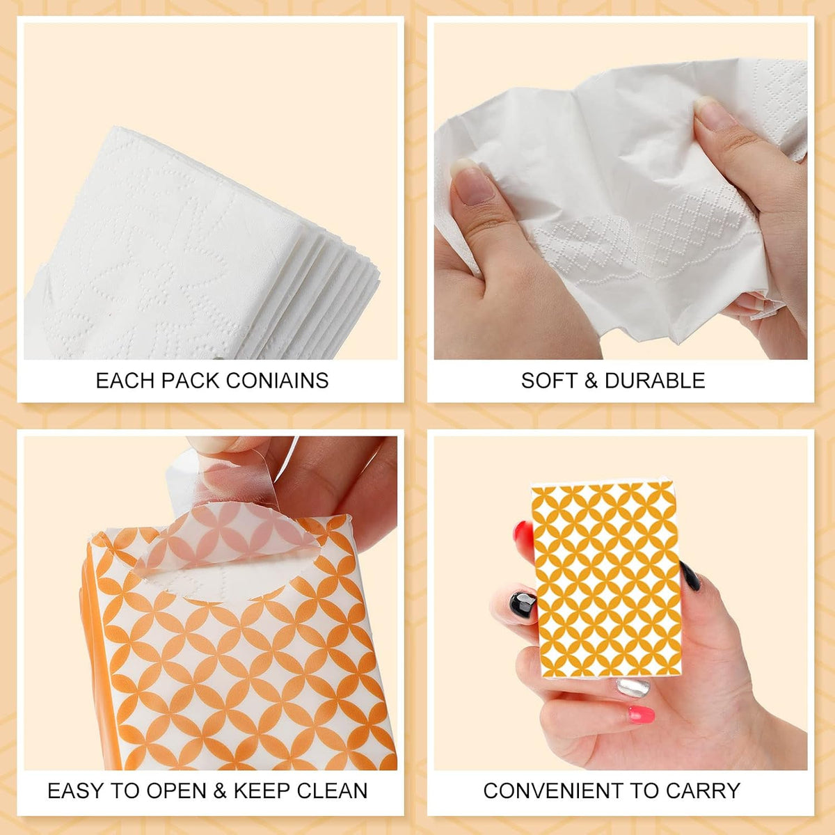 100 Pcs Travel Pocket Tissues Bulk, 3-Ply Individual Wrapped
