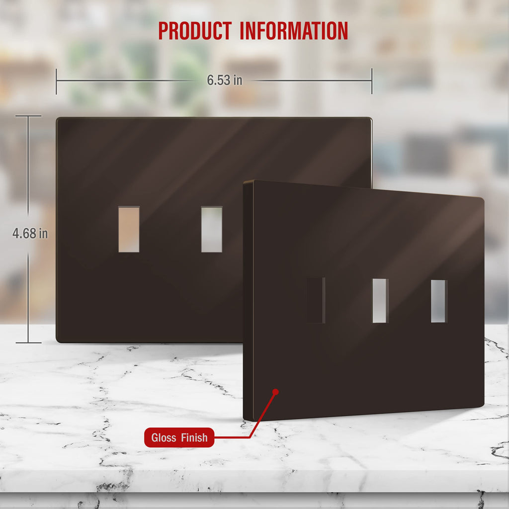 ENERLITES Screwless Triple Toggle Light Switch Wall Plate Cover, Brown