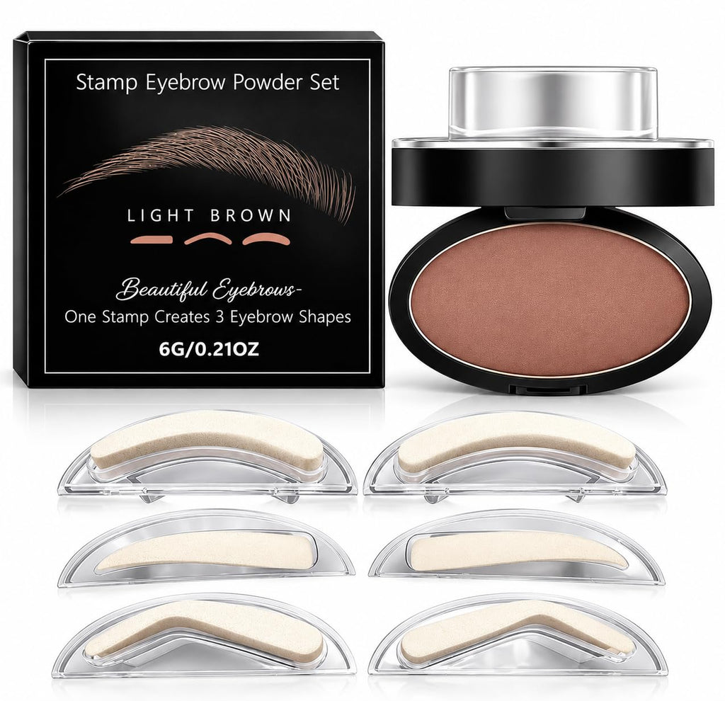 Eyebrow Stamp Kit with 3 Reusable Brow Stencils, Waterproof Eye brow Powder Stamp for Natural Defined Brows, Quick