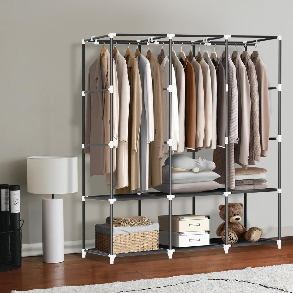 Portable Closet, Wardrobe Closet with 3 Hanging Rods and 6 Storage