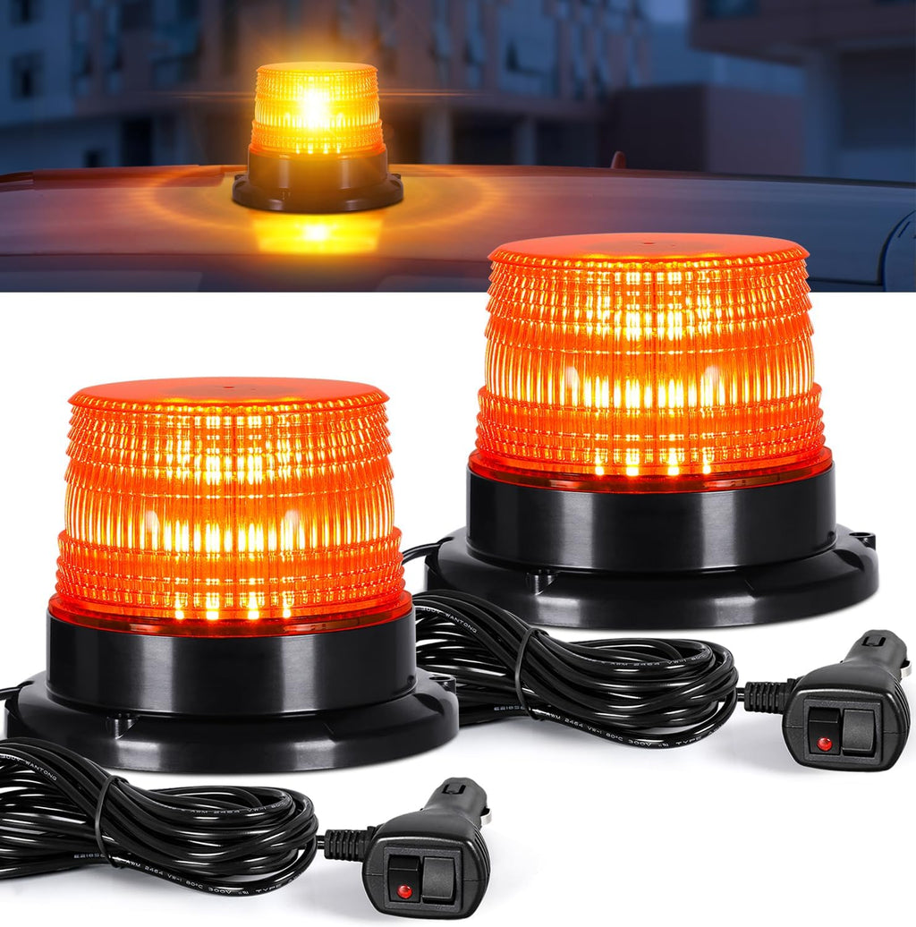2pcs LED Rotating Strobe Beacon Lights, 12V-24V Amber 40 LED Flashing Warning Safety Flashing Lights with Magnetic