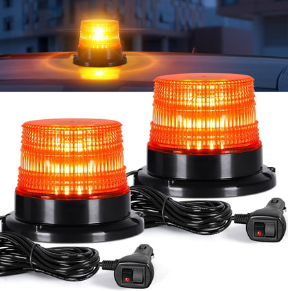 2pcs LED Rotating Strobe Beacon Lights, 12V-24V Amber 40 LED Flashing Warning Safety Flashing Lights with Magnetic