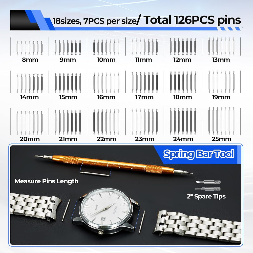 192 PCS Watch Repair Kit, Link Removal Tool Case Opener Spring Bar | Battery replacement tool, stainless steel, PU