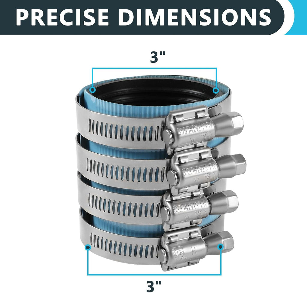 1Pack Seelink 3" No-Hub Coupling with Stainless Steel Clamps(CLAMP060-1)