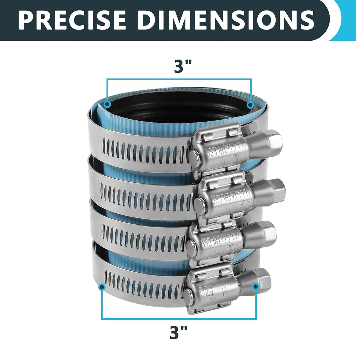 1Pack Seelink 3" No-Hub Coupling with Stainless Steel Clamps(CLAMP060-1)
