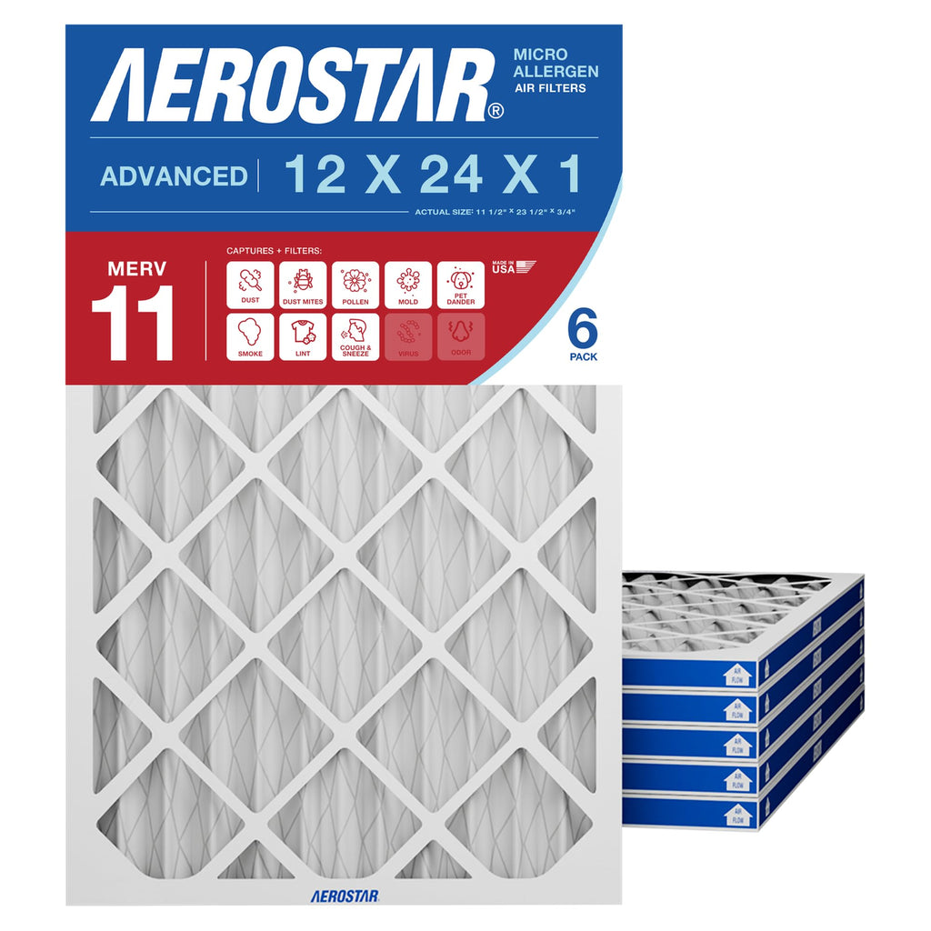 Air Filter 12x24x1 MERV 11 AC Filter, HVAC, Furnace Filter, 6 Pack