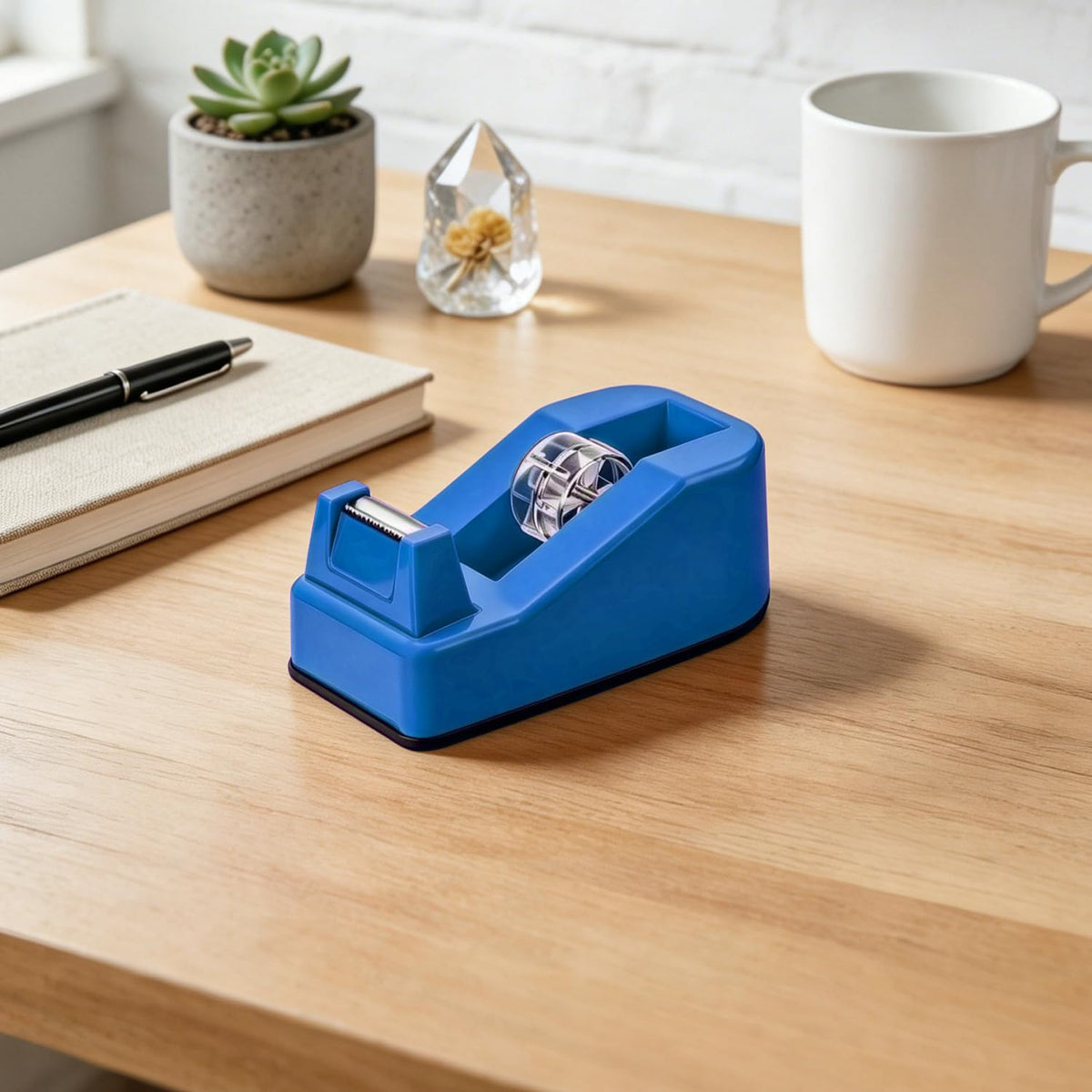 Compact Desktop Tape Dispenser, Fits Standard 3/4" Refill Rolls, Cobalt