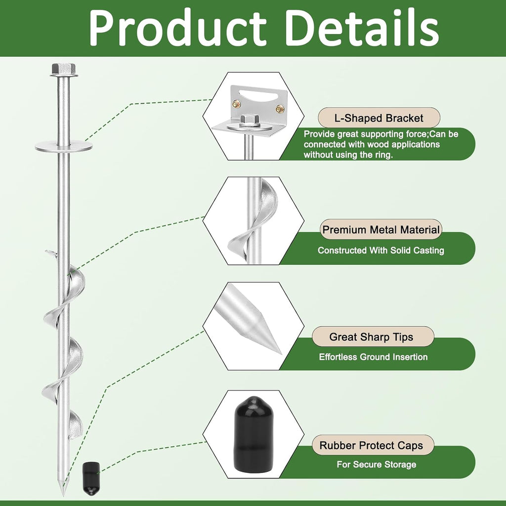 24'' Mobile Home Anchors, Set of 4 Ground Anchors Screw in with Brackets and Drill Bit Storage Shed Anchor Kit Swing