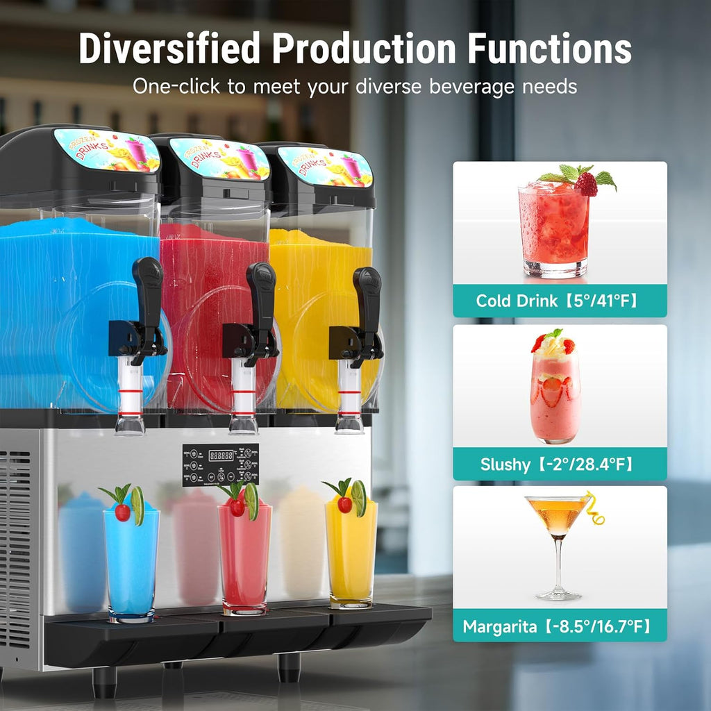 Commercial Slushy Machine, 45L Triple Tank Margarita Maker